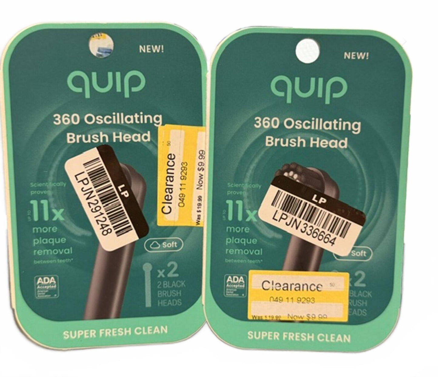 quip Rev 360 Oscillating Brush Heads - 4 Pack (2 Packs of 2) Soft Black Bristle